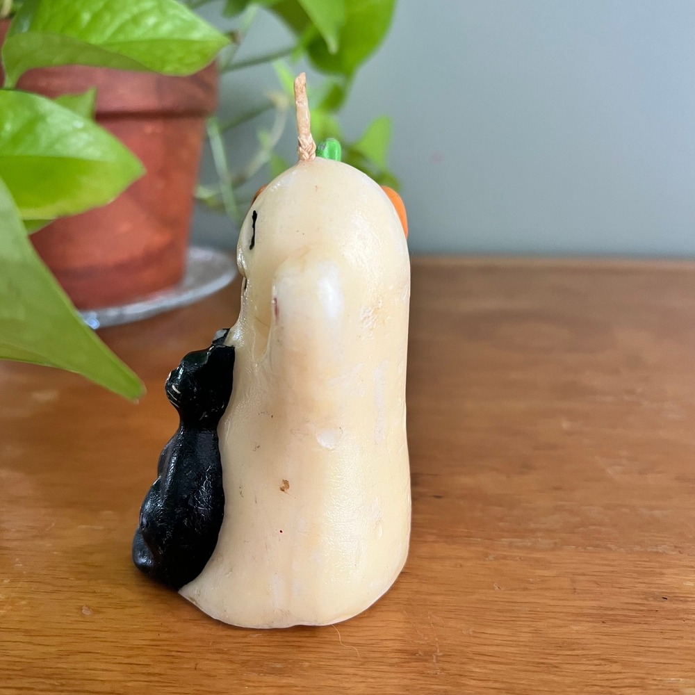 Vintage Halloween Ghost Black Cat Pumpkin Candle 4 Inch Retro Decor - Picture 2 of 6